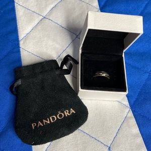 Pandora silver and black enamel ring, size 5.5